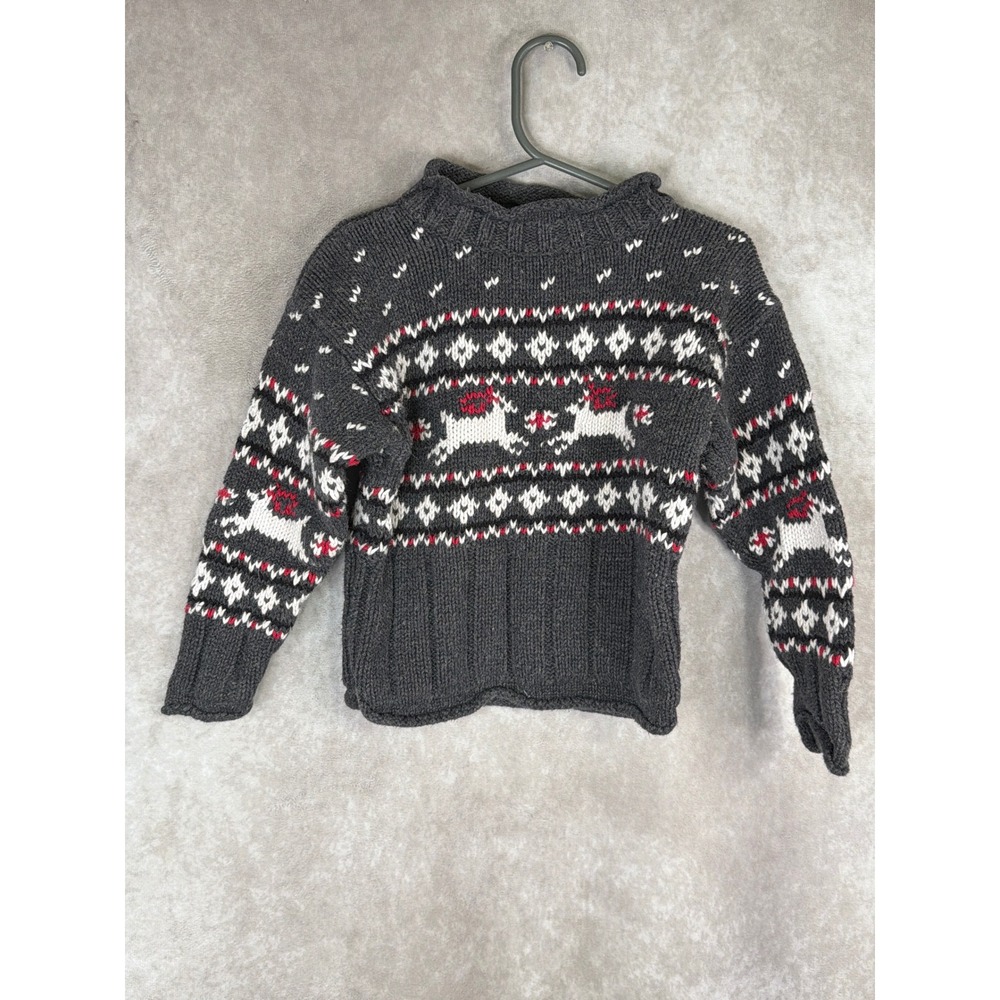 Kitestrings Kids 3T‎ Fair Isle Reindeer Sweater Mock Neck Gray White Red
